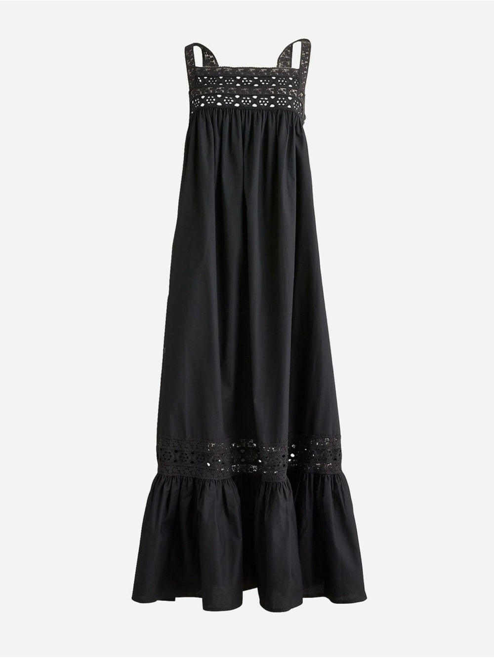 J. Crew Athena Cotton Poplin with Crochet-Trim Maxi Dress in Black